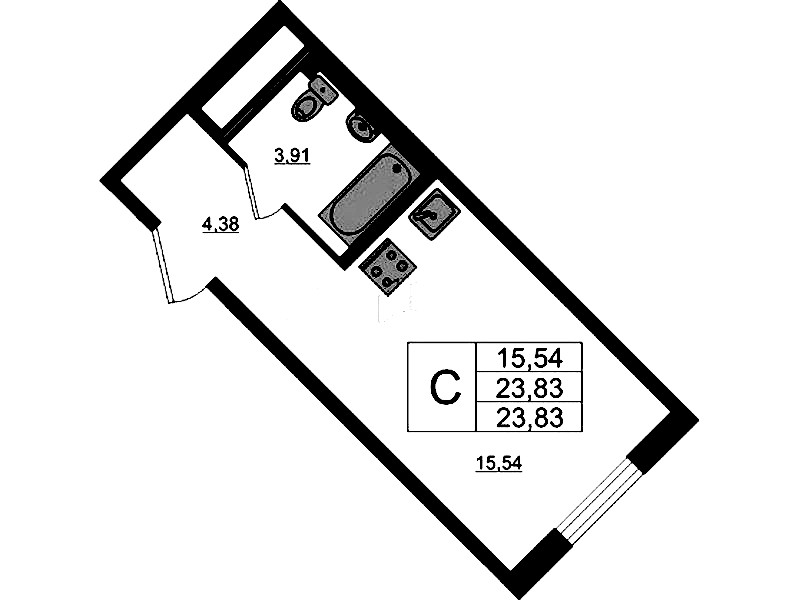 Квартира студия 23.83 м², 1/17 эт., ЖК «Стороны Света 2»
